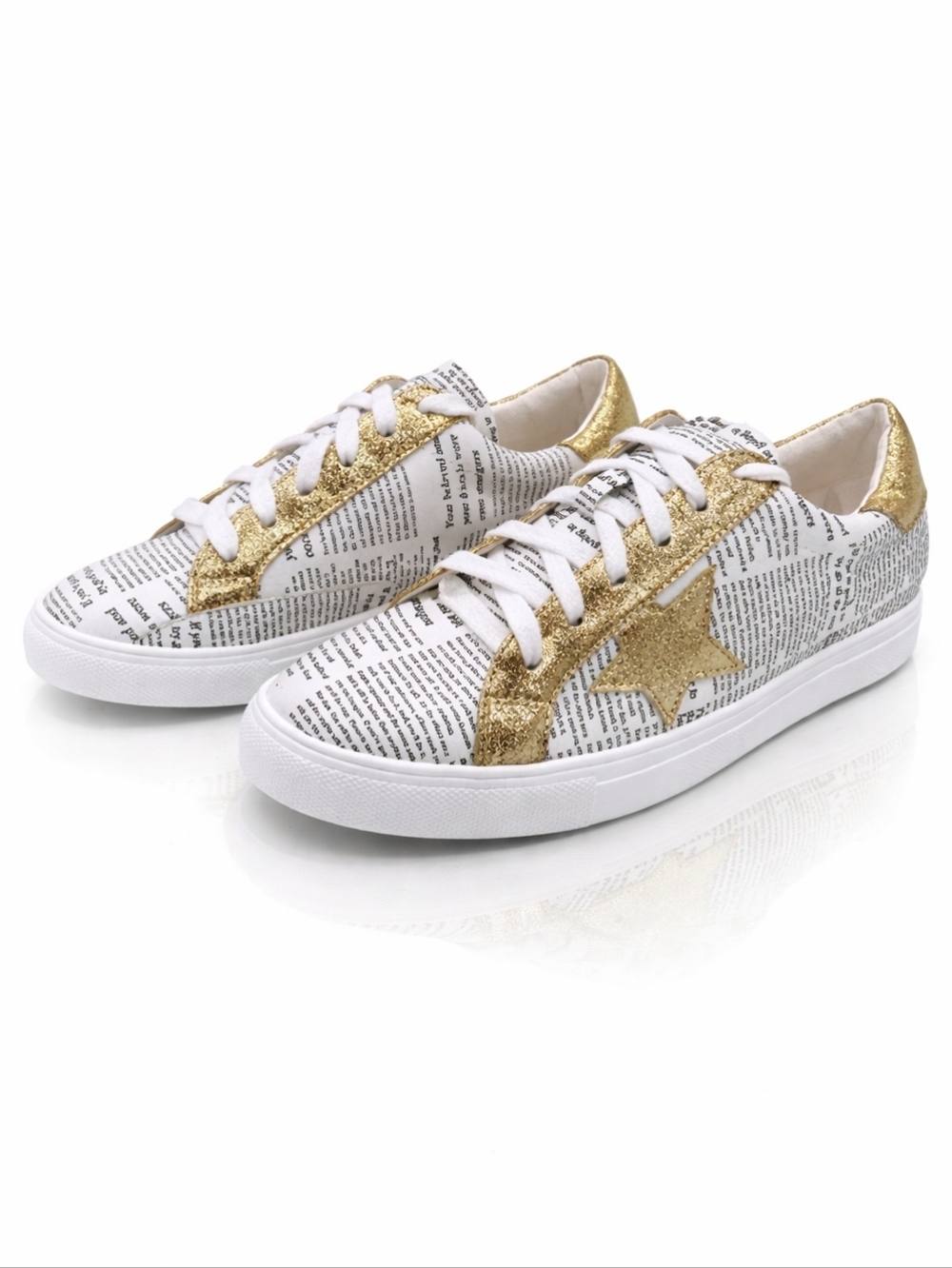 Gold Star Newspaper Print Sneakers Casual Chic Street Style